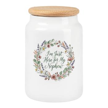 Auntie I'm Just Here For My Nephew - Cookie Jar with Wooden Lid - white - Front