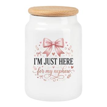 Auntie I'm Just Here For My Nephew Coquette - Cookie Jar with Wooden Lid - white - Front