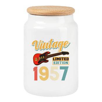 Vintage 1957 Electric Guitar Limited Edition Art - Cookie Jar with Wooden Lid - white - Front