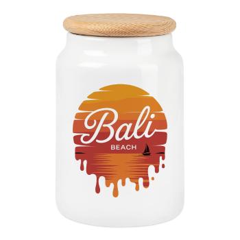 Bali mit Sonnenuntergang Geschenk für Bali Fans - Keksdose mit Holzdeckel - Weiß - Vorne
