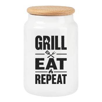 Grill Eat Repeat – The must-have for grill masters - Cookie Jar with Wooden Lid - white - Front