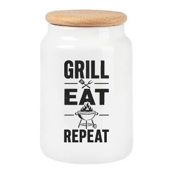 Grill Eat Repeat – The must-have for grill masters - Cookie Jar with Wooden Lid - white - Front