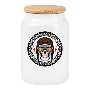 Skull Bicycle MTB Mountain Bike Road Bike Design - Cookie Jar with Wooden Lid - white - Front