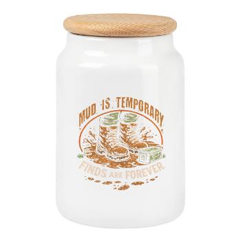 Geocache Mud Is Temporary Finds Are Forever - Cookie Jar with Wooden Lid - white - Front