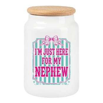 Auntie I'm Just Here For My Nephew - Cookie Jar with Wooden Lid - white - Front