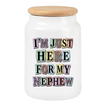 Auntie I'm Just Here For My Nephew - Cookie Jar with Wooden Lid - white - Front