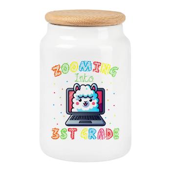 Lama Code Arc-en-Ciel Numérique - Boîte à biscuits avec couvercle en bois - blanc - Devant