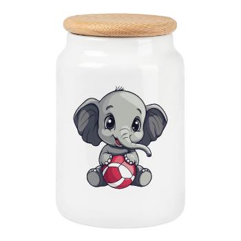 Kleiner Elefant mit Ball - Keksdose mit Holzdeckel - Weiß - Vorne