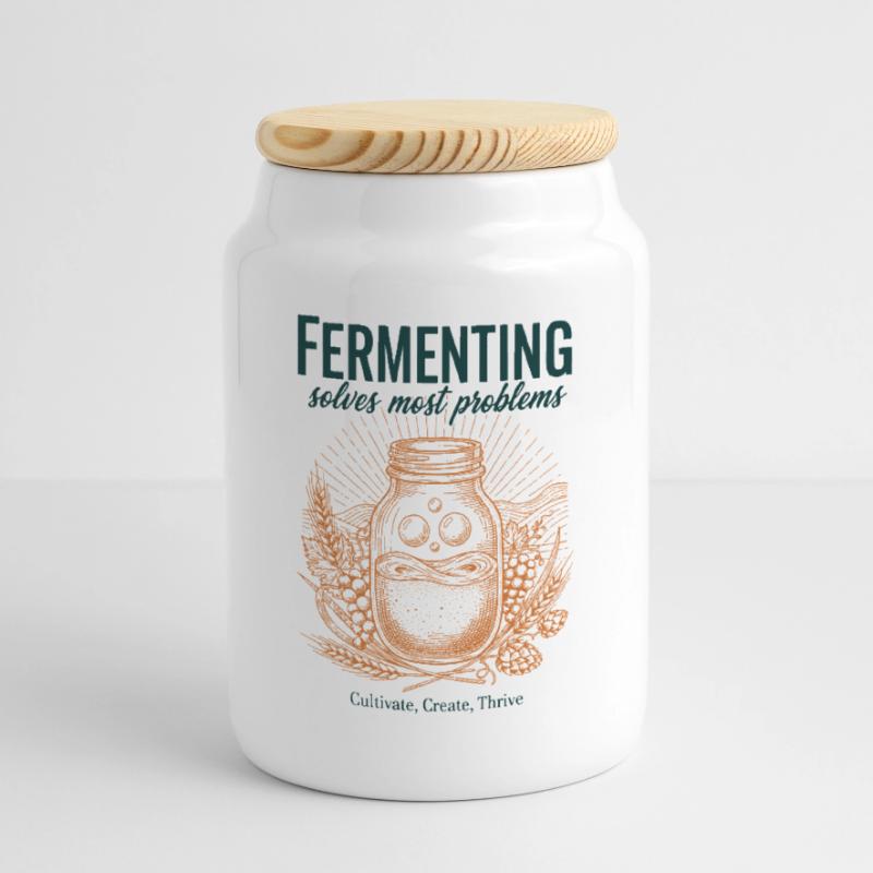 Fermenting Solves Most Problems Sourdough Era Cookie Jar with Wooden Lid