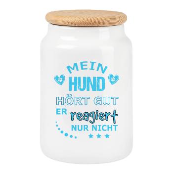 My dog hears well, never responds - Cookie Jar with Wooden Lid - white - Front