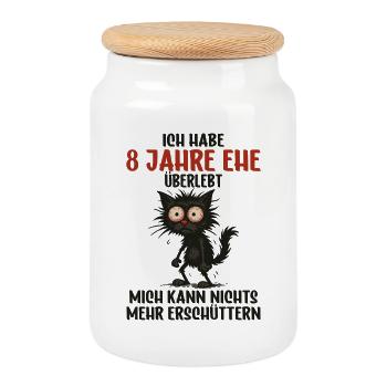 8. Hochzeitstag, 8 Jahre verheiratet, 8 Jahre Ehe - Keksdose mit Holzdeckel - Weiß - Vorne