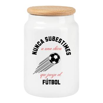 Feministisches Fußballmädchen  - Keksdose mit Holzdeckel - Weiß - Vorne