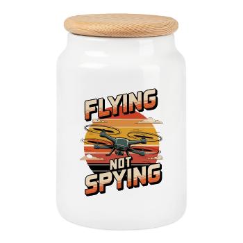 Drone Flying Not Spying Sunset - Cookie Jar with Wooden Lid - white - Front