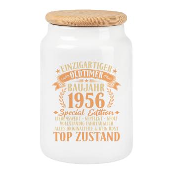 1956 Vintage Car 70th Birthday Gift Idea - Cookie Jar with Wooden Lid - white - Front