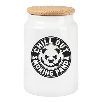 Emblème rétro Smoking Panda Relaxe - Boîte à biscuits avec couvercle en bois - blanc - Devant