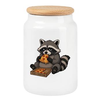 Le raton laveur grignote la pizza - Boîte à biscuits avec couvercle en bois - blanc - Devant