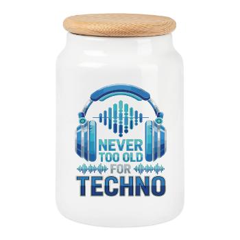 Never Too Old For Techno DJ Music - Cookie Jar with Wooden Lid - white - Front