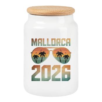 Mallorca 2026 - Cookie Jar with Wooden Lid - white - Front