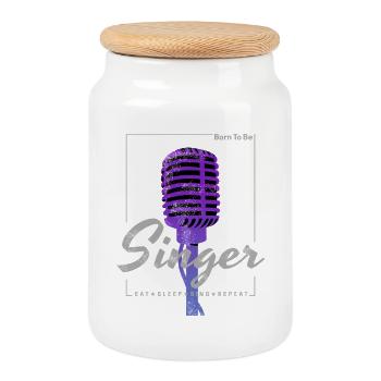 Born To Be Singer pour chanteurs et musiciens de groupe - Boîte à biscuits avec couvercle en bois - blanc - Devant