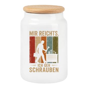 Mir reichts Ich geh schrauben Vintage Schrauber - Keksdose mit Holzdeckel - Weiß - Vorne