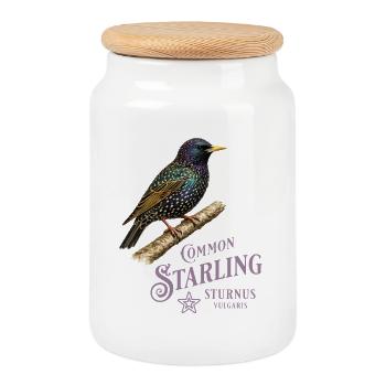 Common Starling Star Vogel Natur Design - Keksdose mit Holzdeckel - Weiß - Vorne