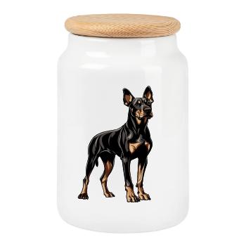 Doberman - Boîte à biscuits avec couvercle en bois - blanc - Devant