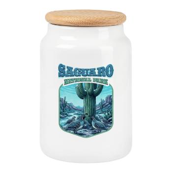 Saguaro National Park Wappen - Keksdose mit Holzdeckel - Weiß - Vorne