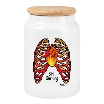 Style de tatouage Fire Heart avec des côtes - Boîte à biscuits avec couvercle en bois - blanc - Devant