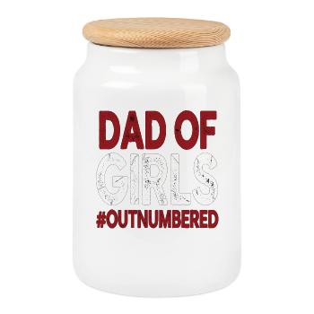 Dad of Girls Outnumbered Funny Daddy Saying - Cookie Jar with Wooden Lid - white - Front