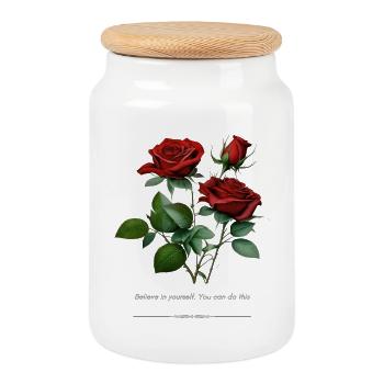 Rose - Cookie Jar with Wooden Lid - white - Front