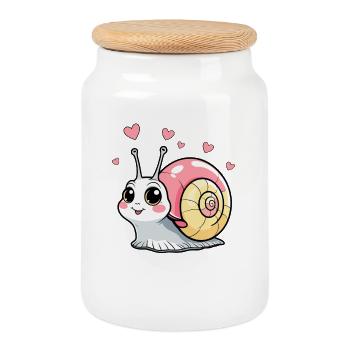 Cute heart-snail - Cookie Jar with Wooden Lid - white - Front