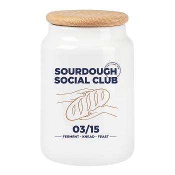 Sourdough Bread Baking Baker Social Club - Cookie Jar with Wooden Lid - white - Front
