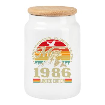 Vintage mai 1986 Vintage Rétro Anniversaire - Boîte à biscuits avec couvercle en bois - blanc - Devant