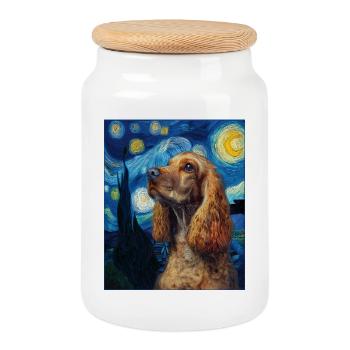 Chien Cocker Spaniel - Boîte à biscuits avec couvercle en bois - blanc - Devant