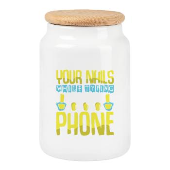 Nail Designer Nail Designer Cosmetics Nail Salon - Cookie Jar with Wooden Lid - white - Front