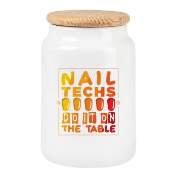 Nageldesigner Nageldesignerin Kosmetik Nagelstudio - Keksdose mit Holzdeckel - Weiß - Vorne