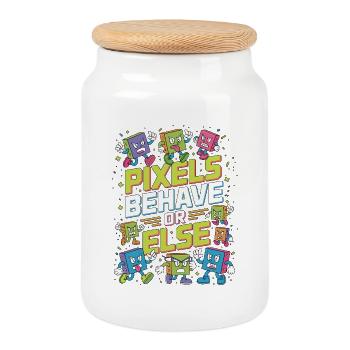 Print Designer Pixels Behave Or Else Visual Design - Cookie Jar with Wooden Lid - white - Front