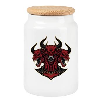 Devil Demon Mask Death Fantasy Satan Halloween - Cookie Jar with Wooden Lid - white - Front