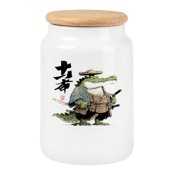 Duelliste samouraï alligator - Boîte à biscuits avec couvercle en bois - blanc - Devant