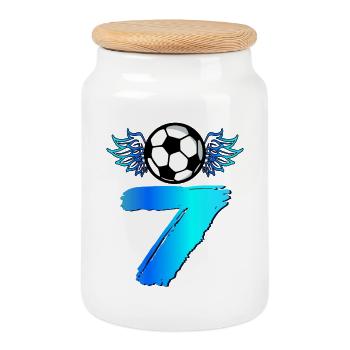 7. Geburtstag Sieben Fußball - Keksdose mit Holzdeckel - Weiß - Vorne