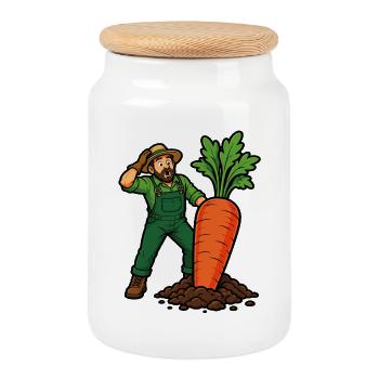 Jardinier et carotte géante du potager - Boîte à biscuits avec couvercle en bois - blanc - Devant