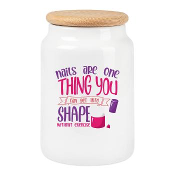 Nail Designer Nail Designer Cosmetics Nail Salon - Cookie Jar with Wooden Lid - white - Front