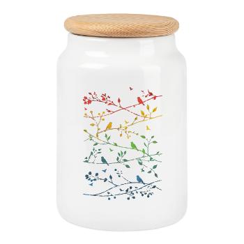 Rainbow branches and birds - Cookie Jar with Wooden Lid - white - Front