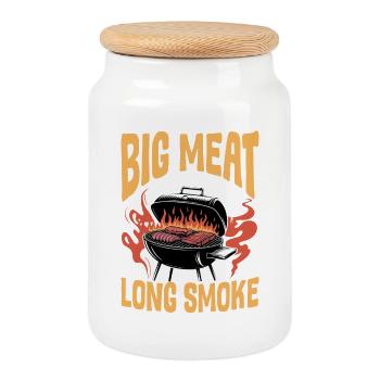 BBQ Grilling Meat Smoking Barbecue - Cookie Jar with Wooden Lid - white - Front