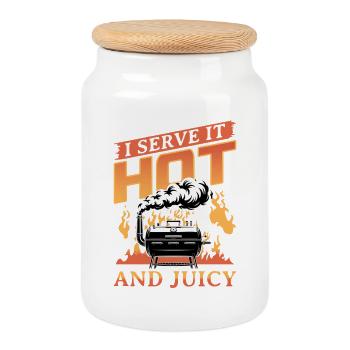 BBQ Grilling Meat Smoking Barbecue - Cookie Jar with Wooden Lid - white - Front