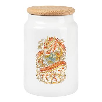 Dragon Dance Drachentanz - Keksdose mit Holzdeckel - Weiß - Vorne
