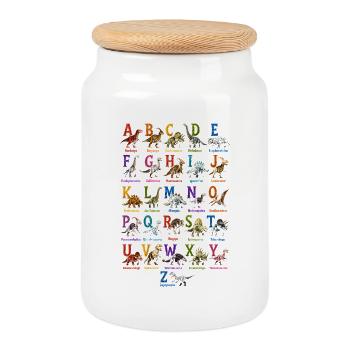 Colorful DinoAlphabet Print - Cookie Jar with Wooden Lid - white - Front