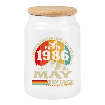 Cadeau d’anniversaire Vintage Born de mai 1986 - Boîte à biscuits avec couvercle en bois - blanc - Devant