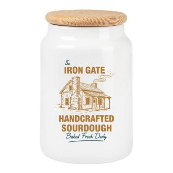 sourdough Bread Baking Iron Gate Handcrafted - Cookie Jar with Wooden Lid - white - Front