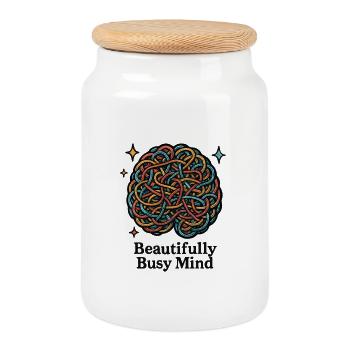 Colorful balls of thoughts - Cookie Jar with Wooden Lid - white - Front
